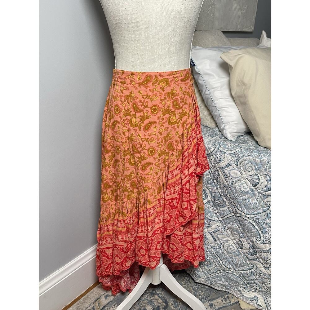 Rustydustty S Boho Paisley Maxi Skirt Tiered Ruffle Pink Red Gypsy Festival